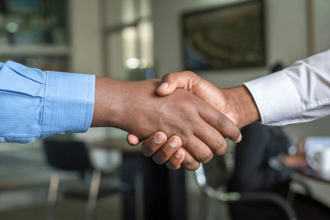 Two business partners shaking hands